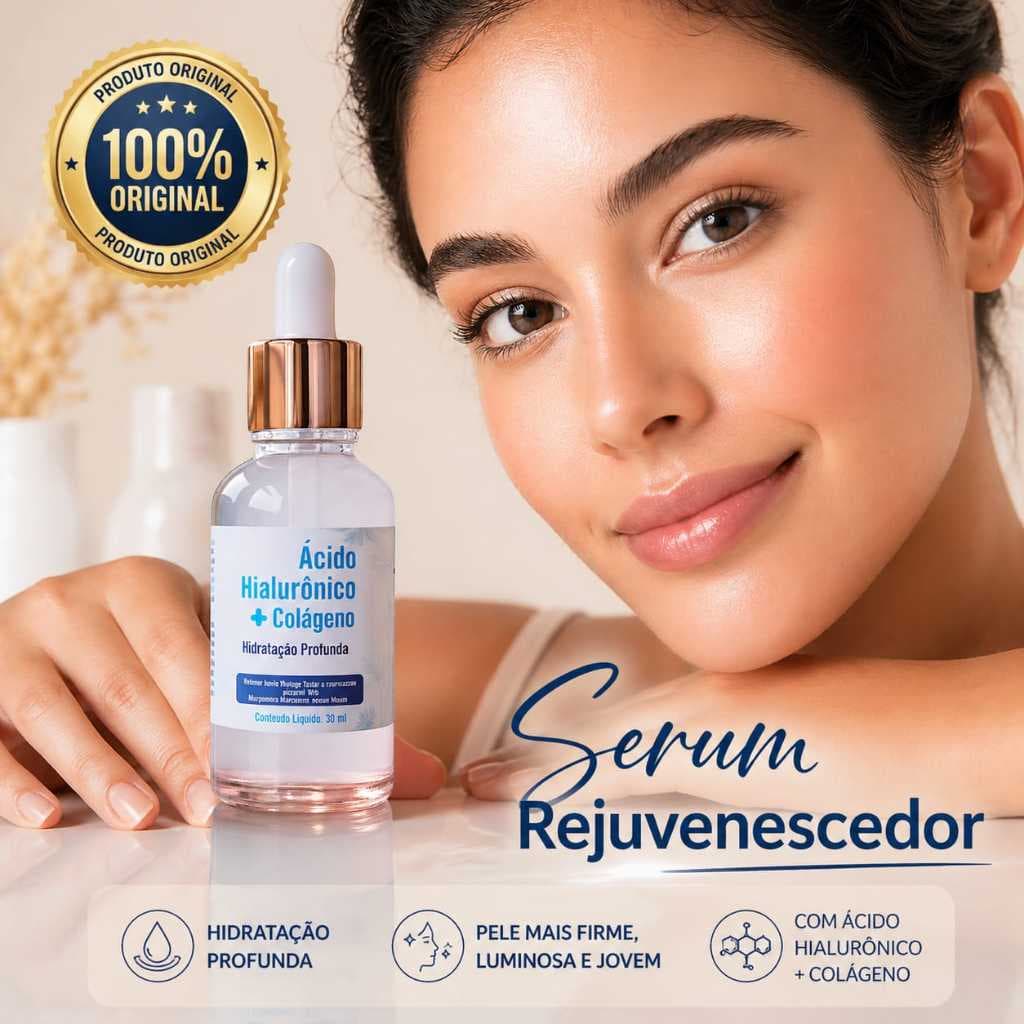 Serum acido hialuronico e colageno 30ml rejuvenescimento reduz linhas de expressão anti idade