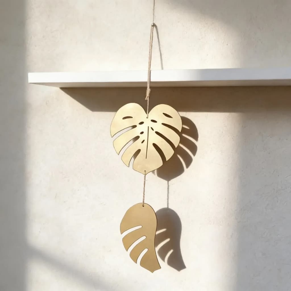 Penca Colar De Parede Decorativo Enfeite Em Mdf Folhas Costela de Adão com corda