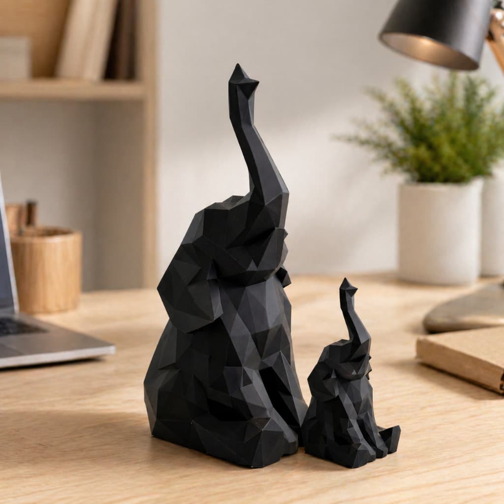 Escultura Elefante Geométrico Decorativo Design Moderno Clean Sala Escritório Quarto com 18cm Alta Qualidade Premium