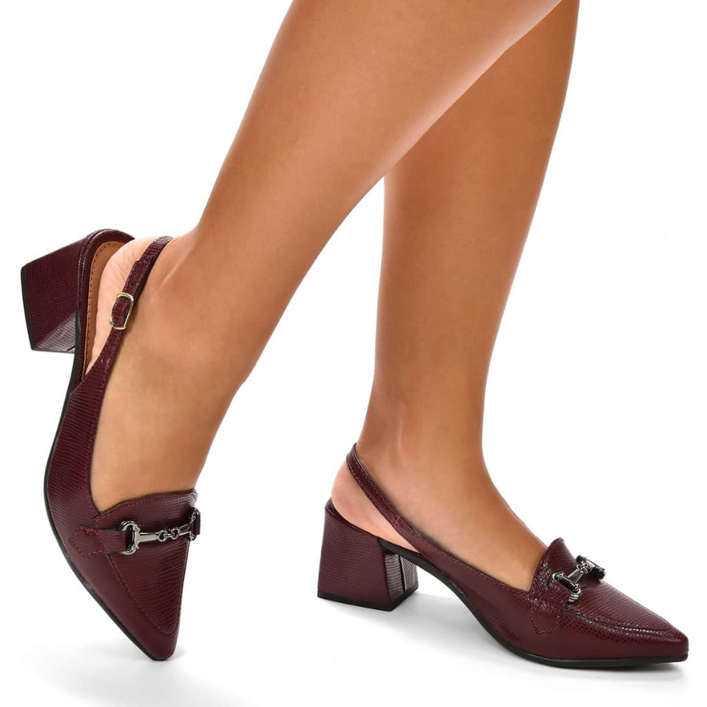 Sapato Scarpin Feminino Bico Fino CM Calçados Sandalia Slingback Social Trabalho Salto Bloco Médio Quadrado Confortável