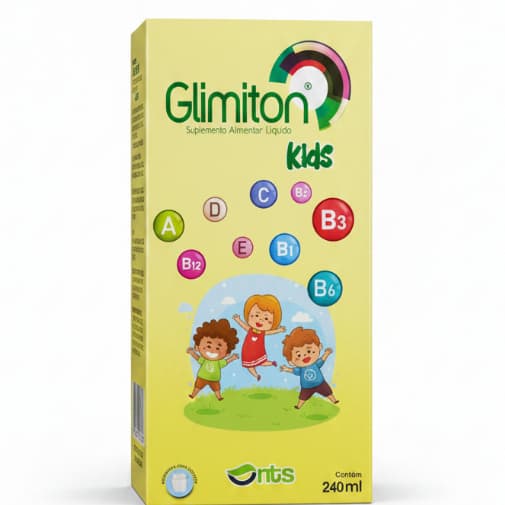 Suplemento Infantil Glimiton Kids 240mL Vitamínico Líquido Sabor Chocolate NTS