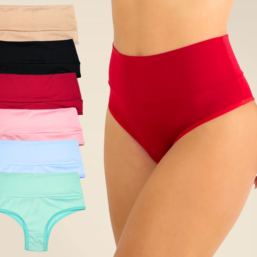 Kit 5 Calcinha Feminina Rupee Cós Alto Em Cores Sortidas