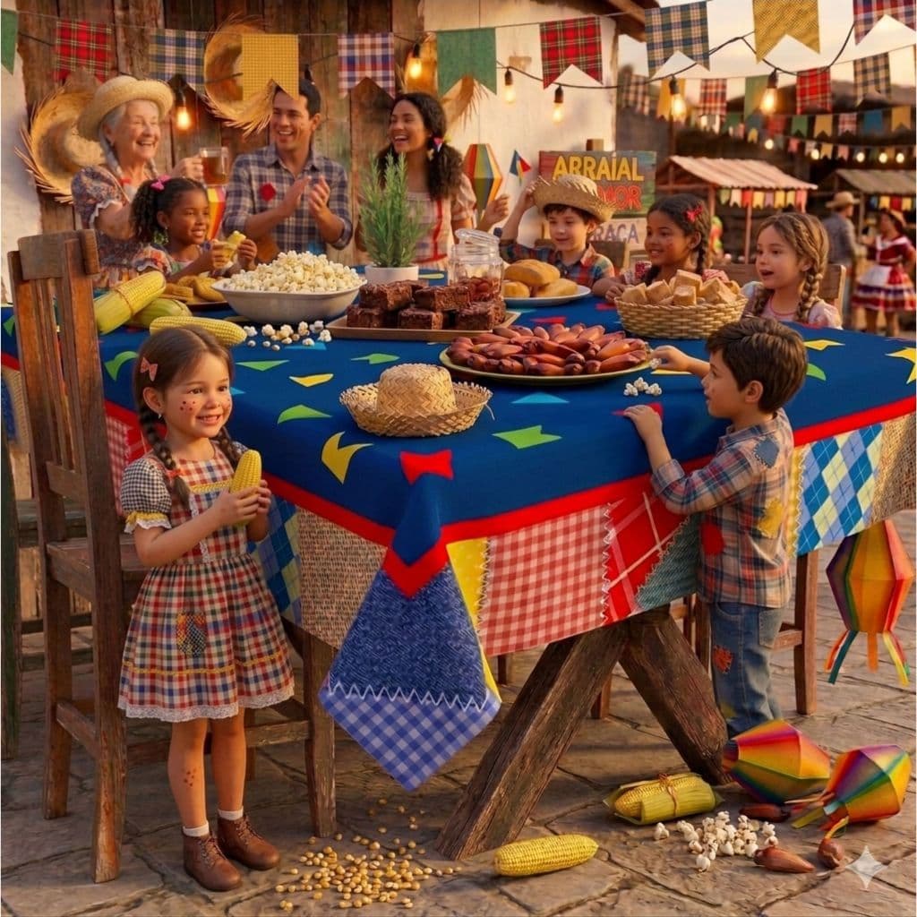 Toalha De Mesa Retangular Tecido Oxford Festa Junina Retalhos Diversos São João Arraia
