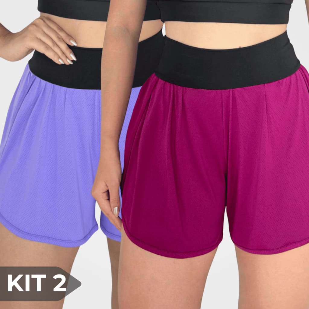Kit 2 Shorts Feminino Duplo Microflex Treino Corrida Cintura Alta Confortável Resistente