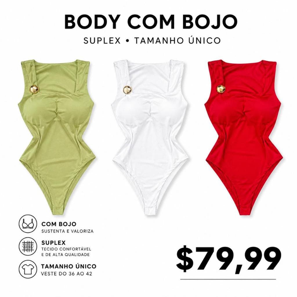 Body Tamanho Unico Com Bojo e Fivela Dourada Blogueira Versátil