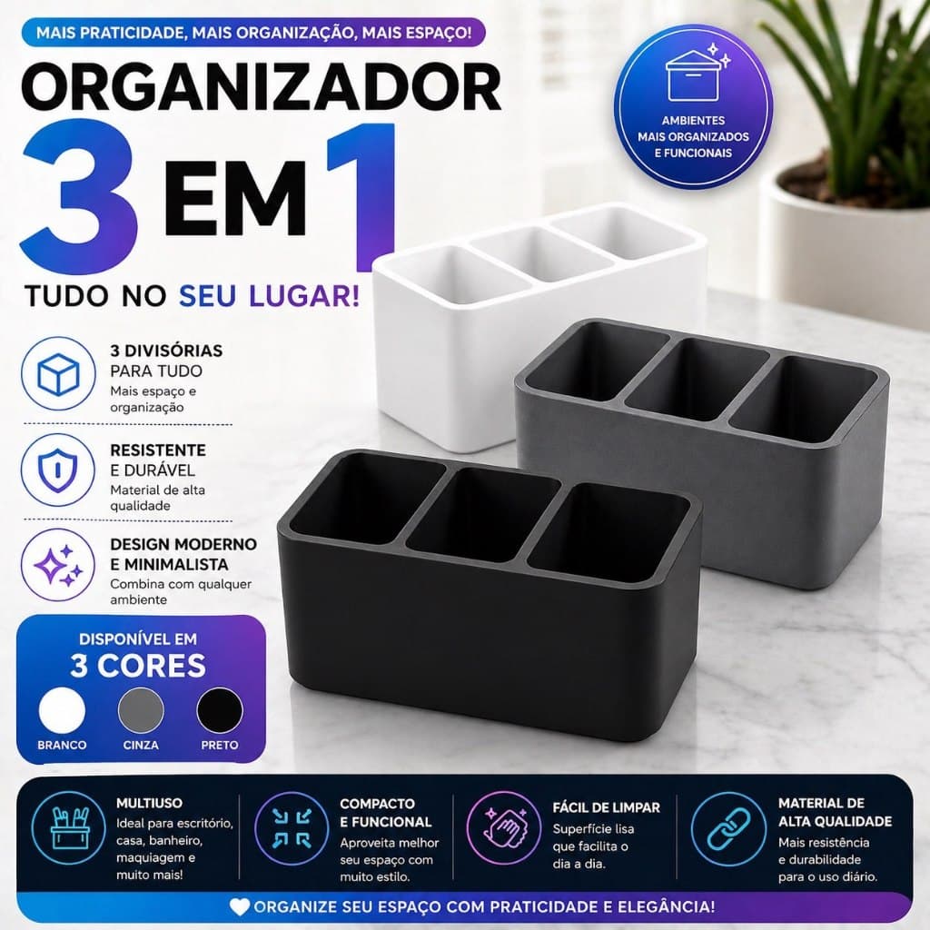 Organizador de Controle Remoto 3 Nicho Multiuso para Sala ,Mesa e Escritório