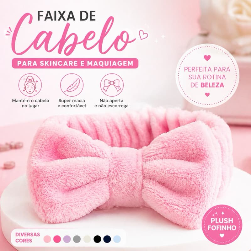 Faixa de Cabelo Skincare Laço Plush | Tiara Maquiagem Spa Macia