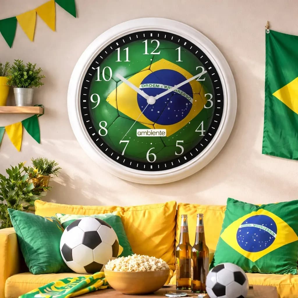 Relógio De Parede Brasil Decorativo Futebol Copa 1945 Branco Verde