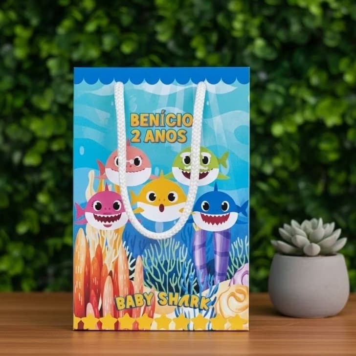Sacolinha Personalizada BABY SHARK Bolsinha P Lembrancinha Infantil Aniversário  Festas