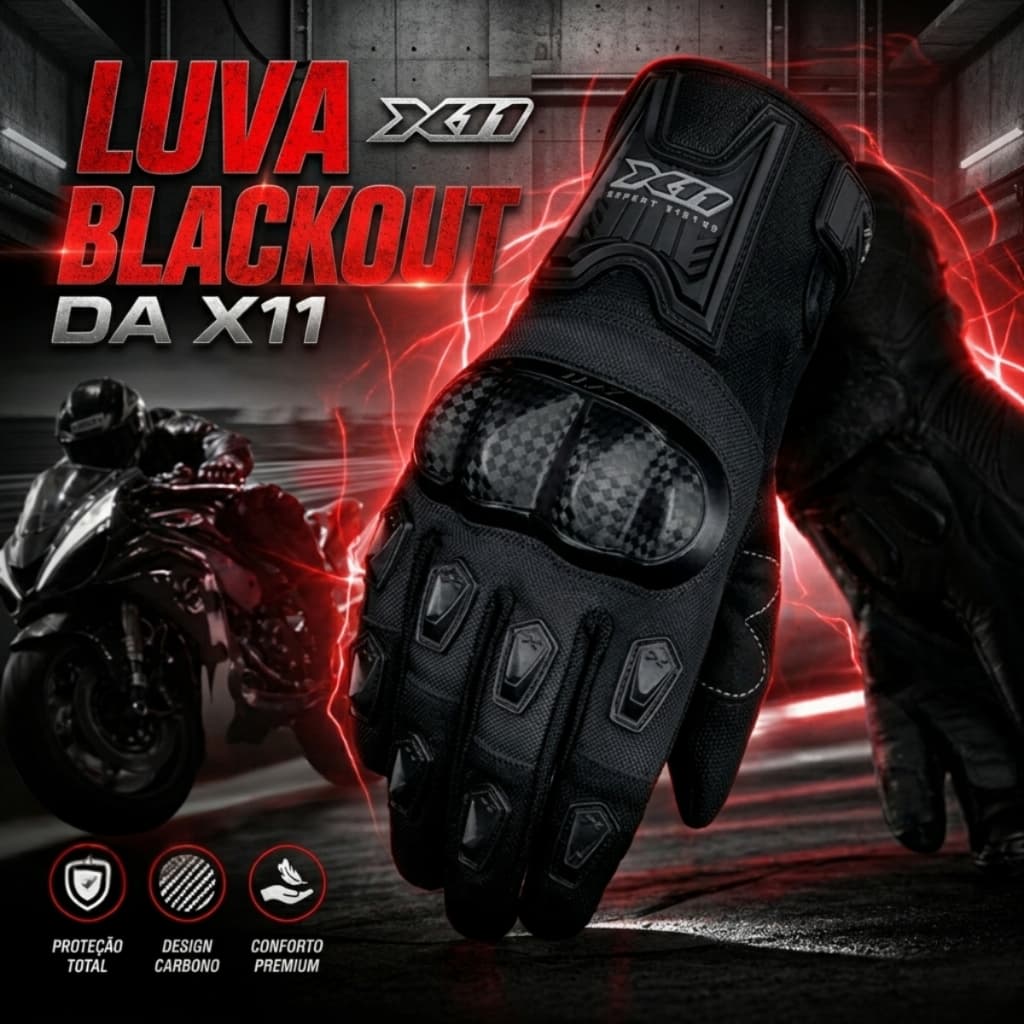 Luva X11 - Blackout - Moto/Motoqueiro/Bike - Proteção - Preto