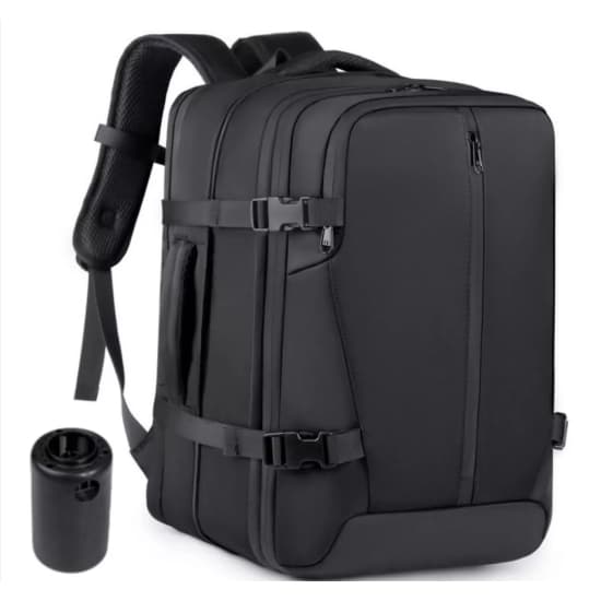 Mochila De Viagem Executiva 40 Litros Grande a Vácuo + Bomba Sucção Notebook Viagem Bordo Cor Preto