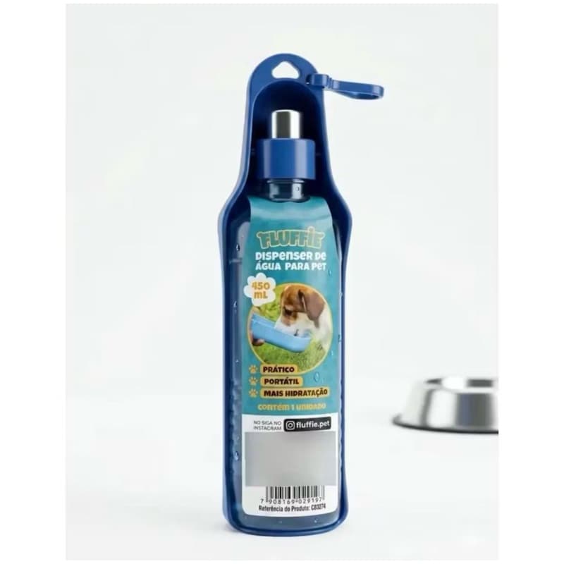 Bebedouro Portátil Pet Fluffie 500ml Garrafa Passeio Cão Filtro Água Viagem