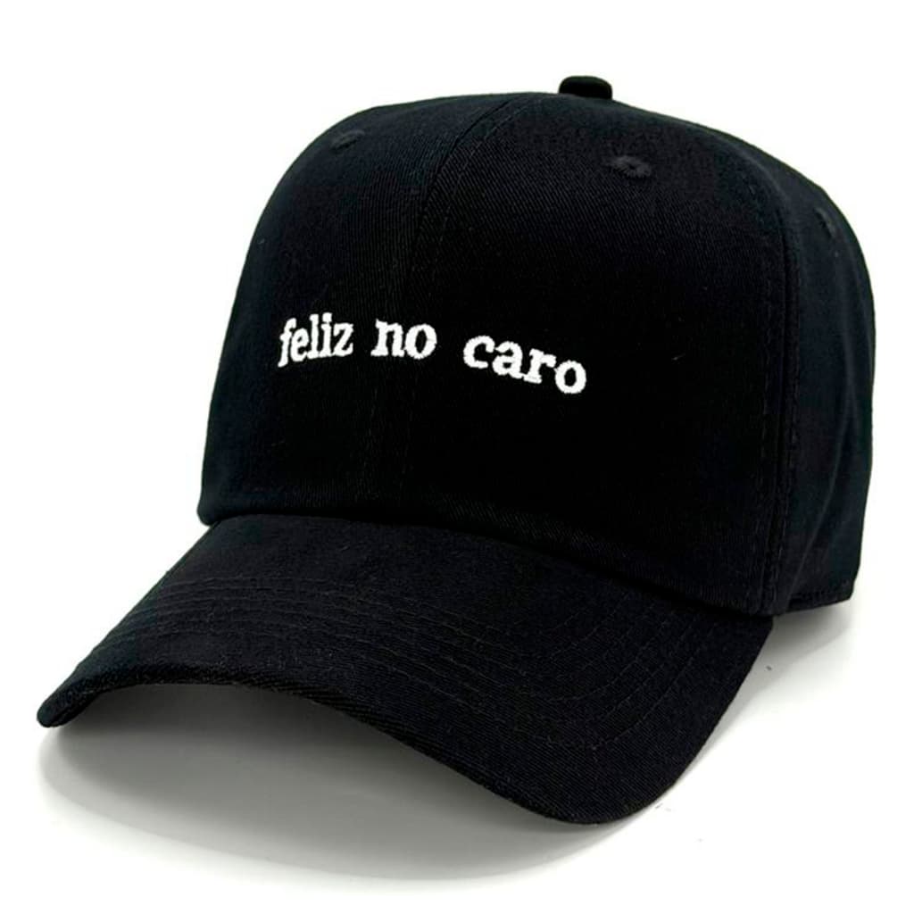 Boné Feliz No Caro Bordado Modelo Dad hat Boné Premium Unissex Meme Resenha Hashtag Musica Funk
