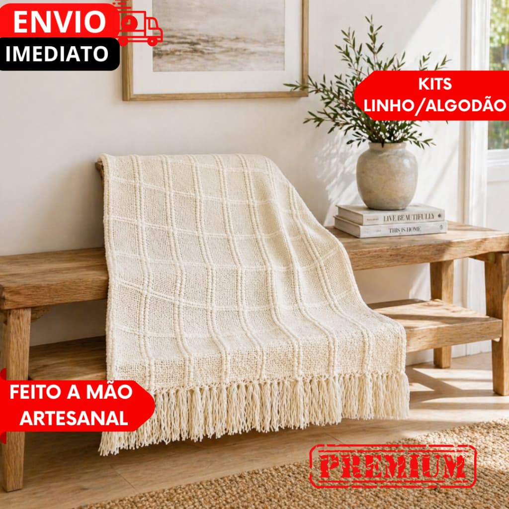 KIT 1/2 UN Manta Decorativa Tricot Com Franja Para Sofá Sala Cama 120x180cm Chicago