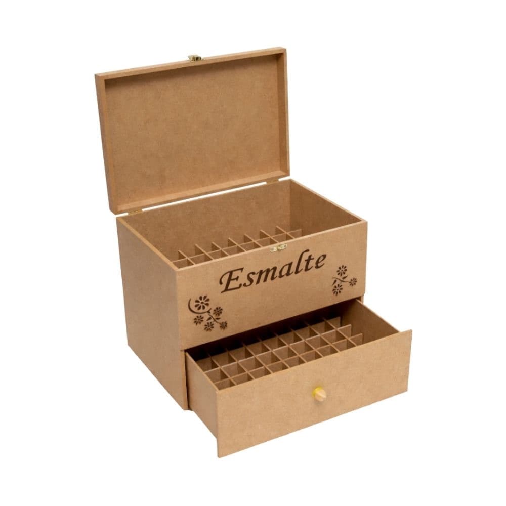 Caixa Para 120 Esmaltes MDF Organizador Porta Cosméticos Salão Beleza Resistente Grande Capacidade Cru