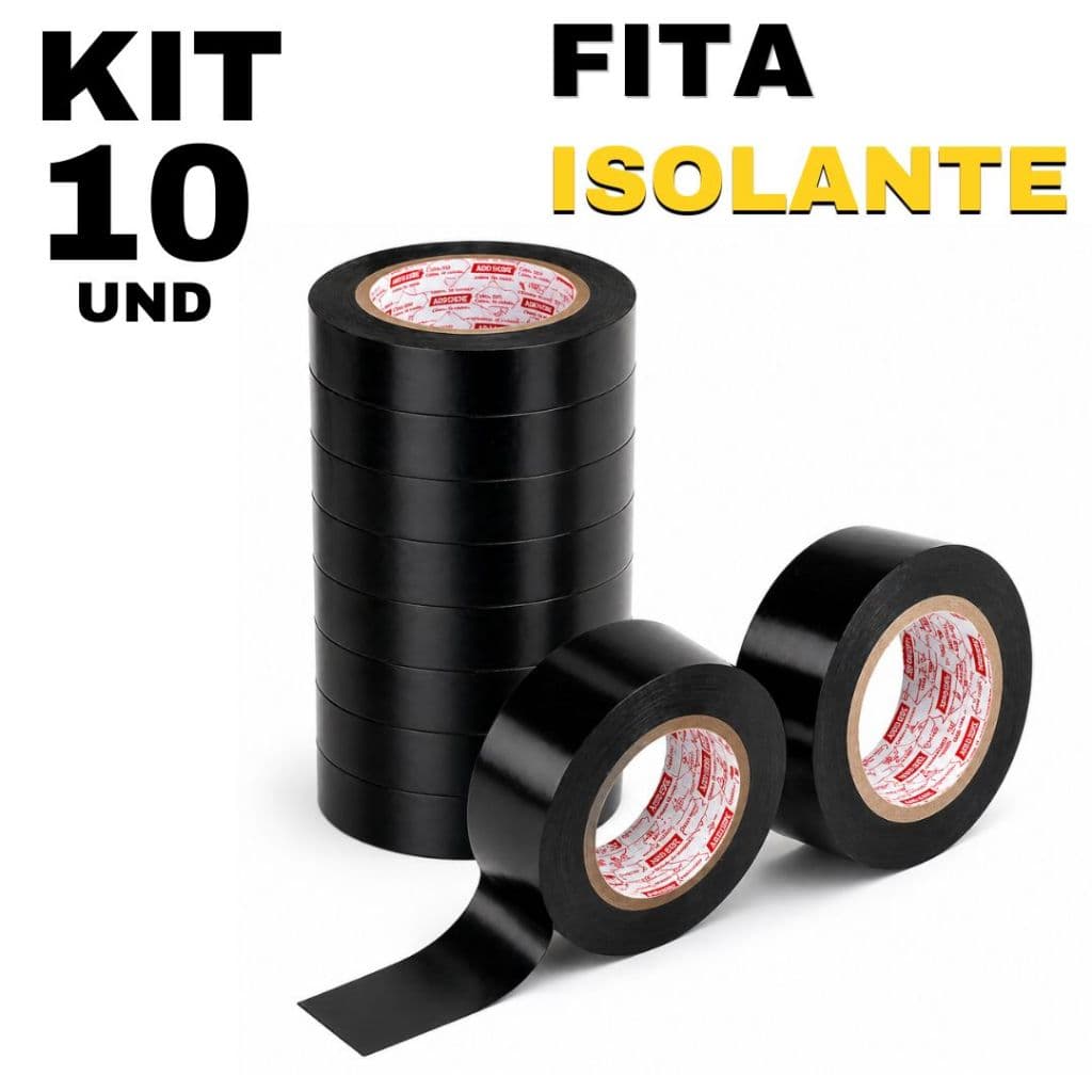 Kit 10 Fita Isolante Antichamas 5m Preta Profissional Alta Qualidade Isolamento Elétrico