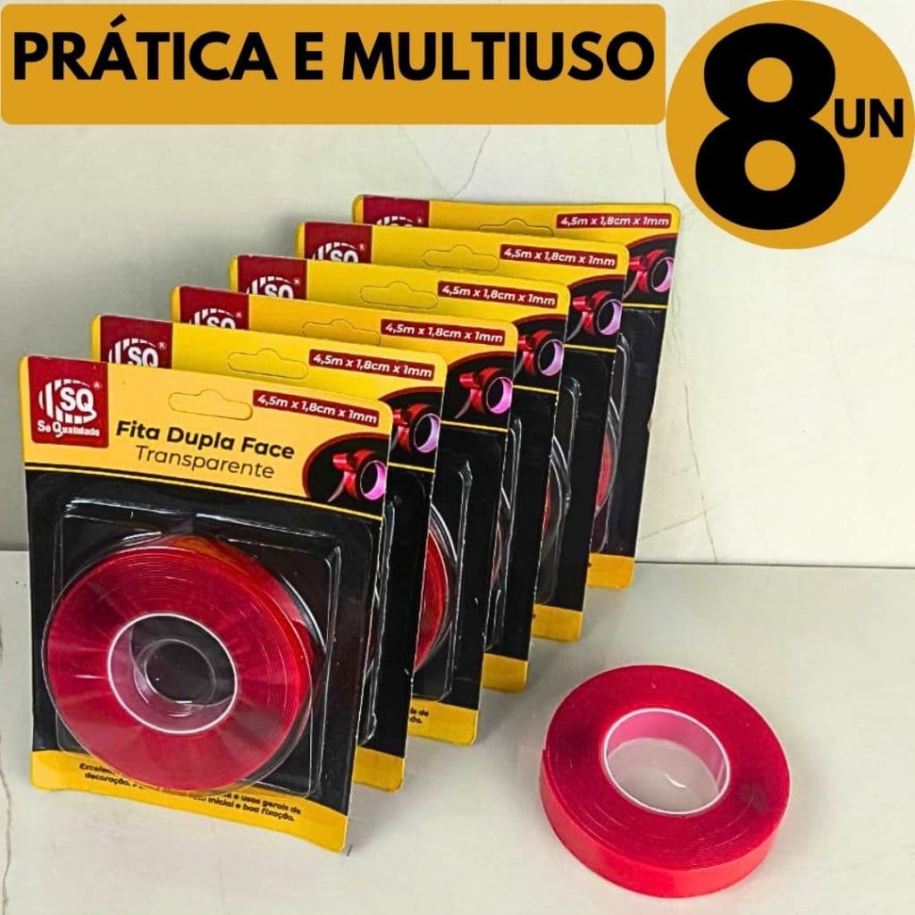 Kit 8 Fitas Dupla Face Transparente Fixar Objetos Fixação Sem Furar Casa Escritório Decoração