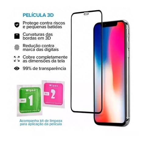 Película de Vidro Temperado 3D para iPhone - Proteção Contra Riscos, Ultra Transparente