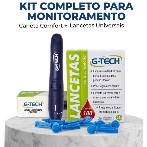 Kit Caneta Lancetadora G - Tech Comfort + Lancetas para lancetador G -Tech 30G G