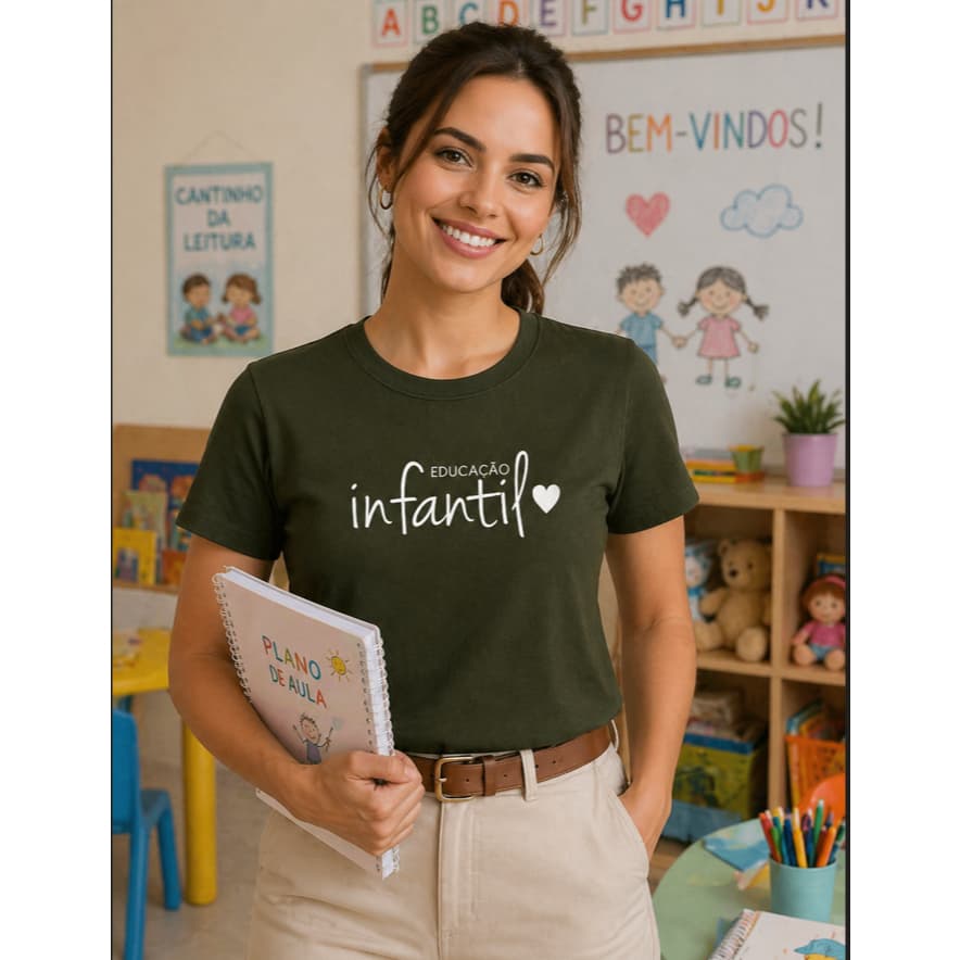 Camiseta Feminina Educação Infantil  Casual Minimalista Professor Algodão