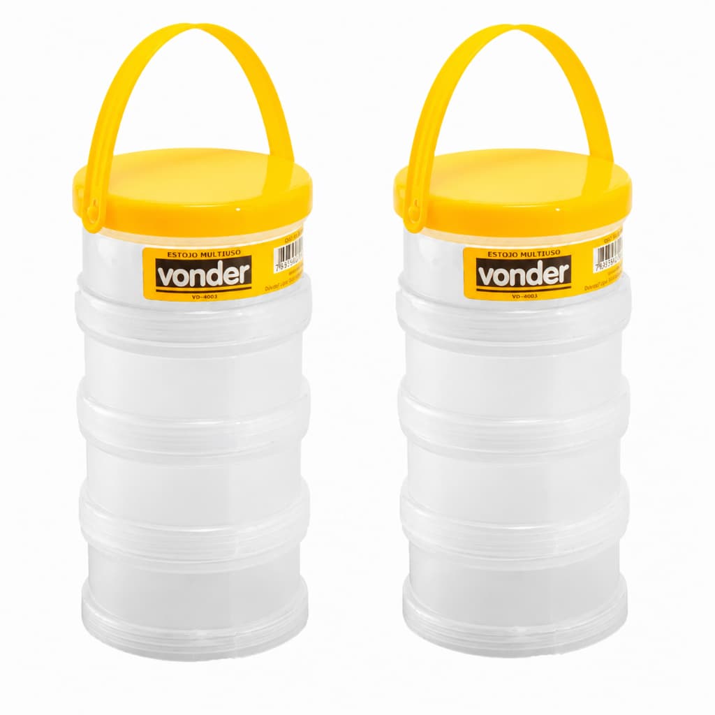 Vonder Estojo Multiuso 4 Divisórias Rosqueáveis Kit 2 Unidades Organizador Plástico