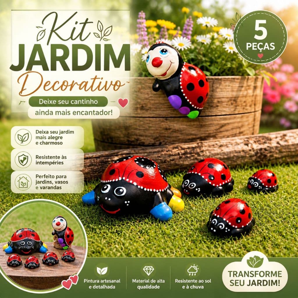 Enfeite Jardim kit 3,4,5 Peças Joaninhas Decoração Cerâmica Resistente Quintal Varanda Externa Fonte