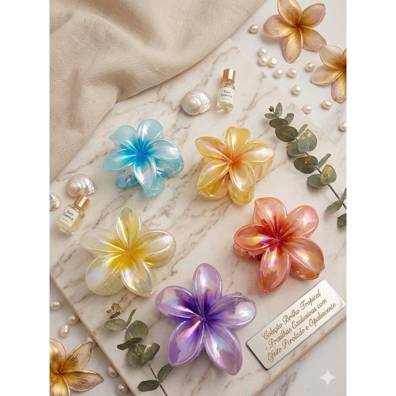 Kit 3 grampo de cabelo Tropical Brilhante – 8 cm
