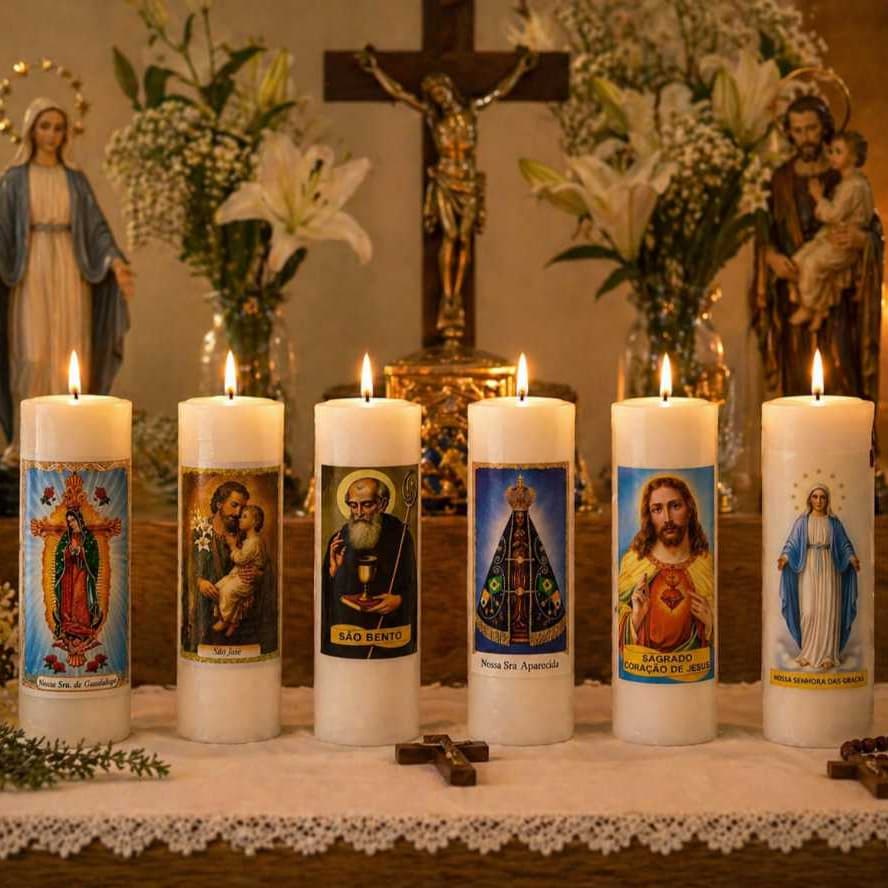 2 Velas 7 Dias Santos Católicos 100% Parafina Velas Faria Velas Religiosas