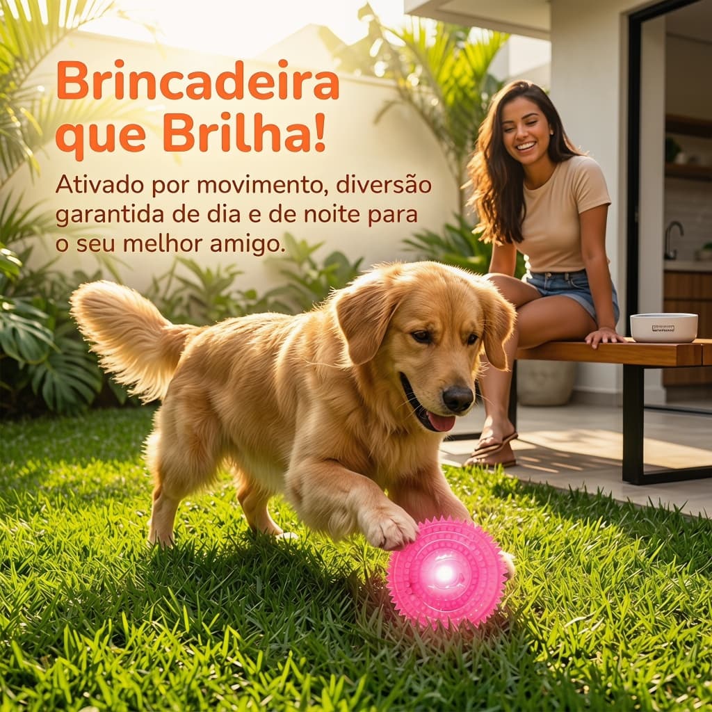 Bola Interativa com Luz LED que Pisca ao Bater, Brinquedo para Cães com Pontos de Massagem, Petisco para Limpeza dos Den