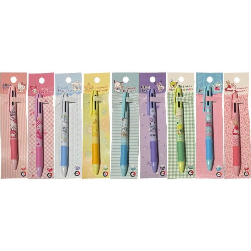 【Direct from Japan】Sanrio 3-color Grip Ballpoint pen (Black, Red, Blue), Core 0.7 mm Stationery (Hello Kitty, My Melody, Cinnamoroll, Pompompurin, Pochacco, Kuromi, KerokeroKeroppi, Hangyodon, Marron Cream)