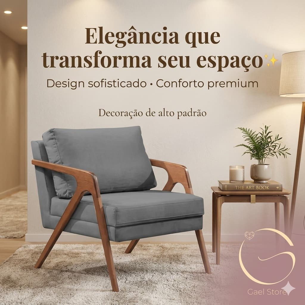 Poltrona Decorativa Mona Luxo Madeira Maciça Moderna Luxuosa Cores Variadas