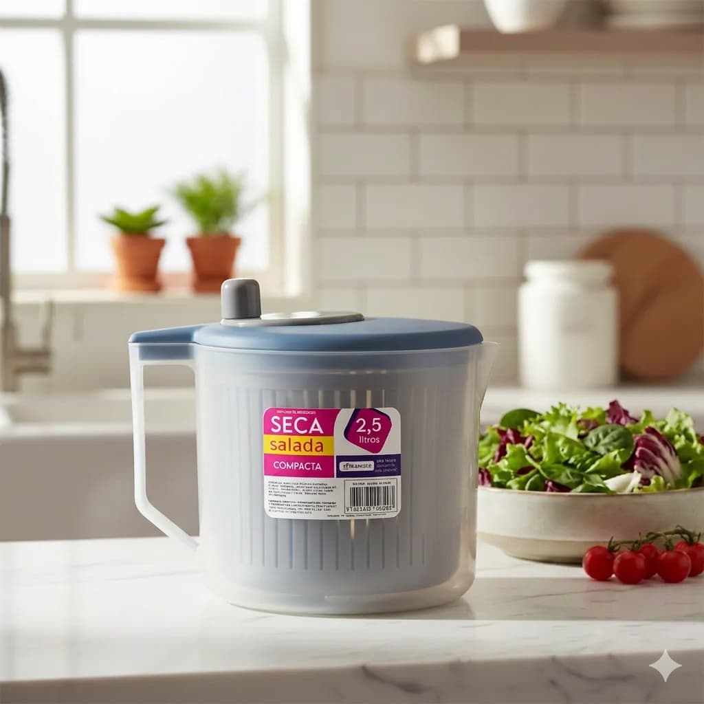 Centrífuga Secadora de Salada Manual 2,5 Litros Compacta Prática Lavadora de Verduras Legumes Folhas
