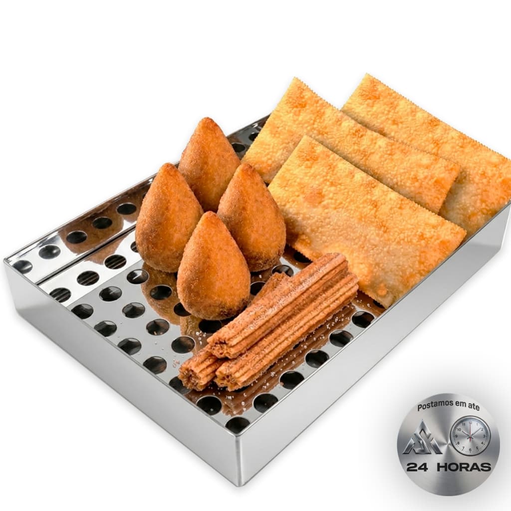 Escorredor Inox Fritura 40x30 com Grade Bandeja Descanso Óleo Pastel Cozinha Profissional