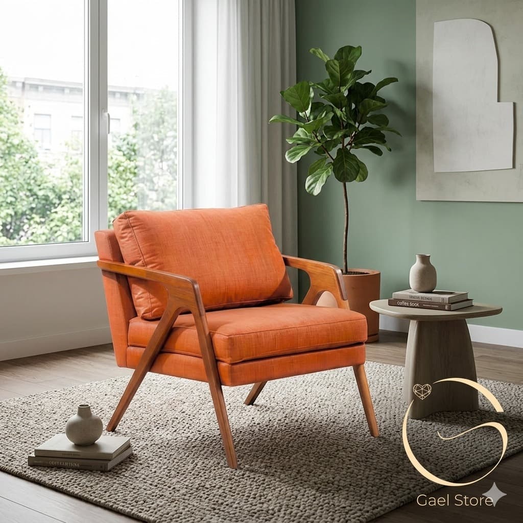 Poltrona Decorativa Mona Luxo Tecido Linho Madeira Maciça Moderna Minimalista