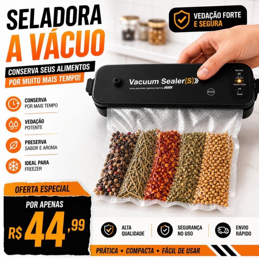 Seladora a Vácuo Portátil Doméstica Para Alimentos Fácil Uso