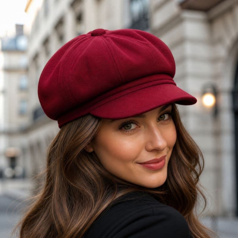 Boina Feminina Vermelho Vinho Bordô 8 Gomos de Feltro