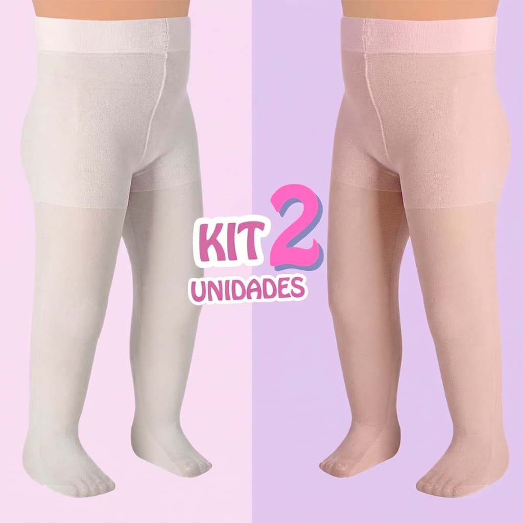 Kit 02 Pares Meia Calça Infantil Fina Bebê Fio 20 Com Reforço Fio 40 Quentinha Inverno Algodão Frio