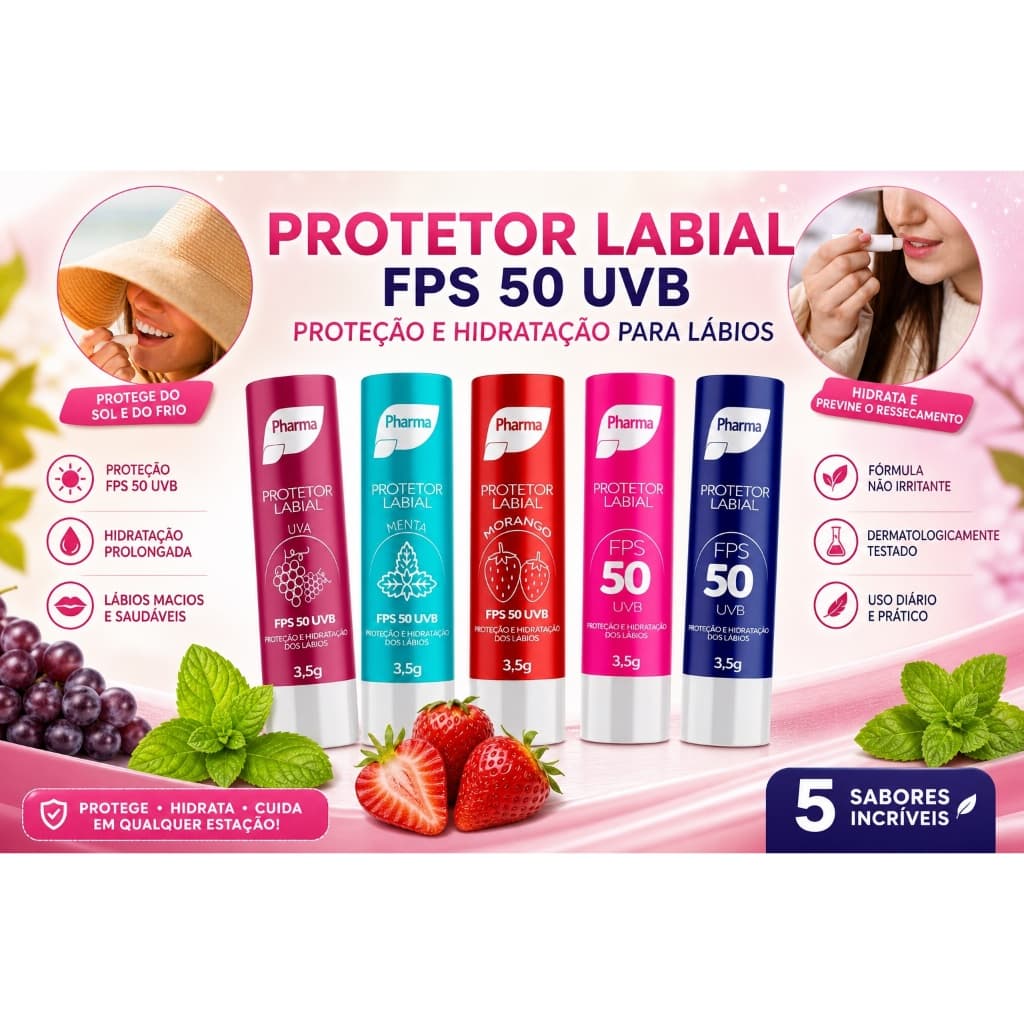 Kit 3 Protetor Labial FPS 50 Pharma 3,5g | Hidratação + Proteção UVB