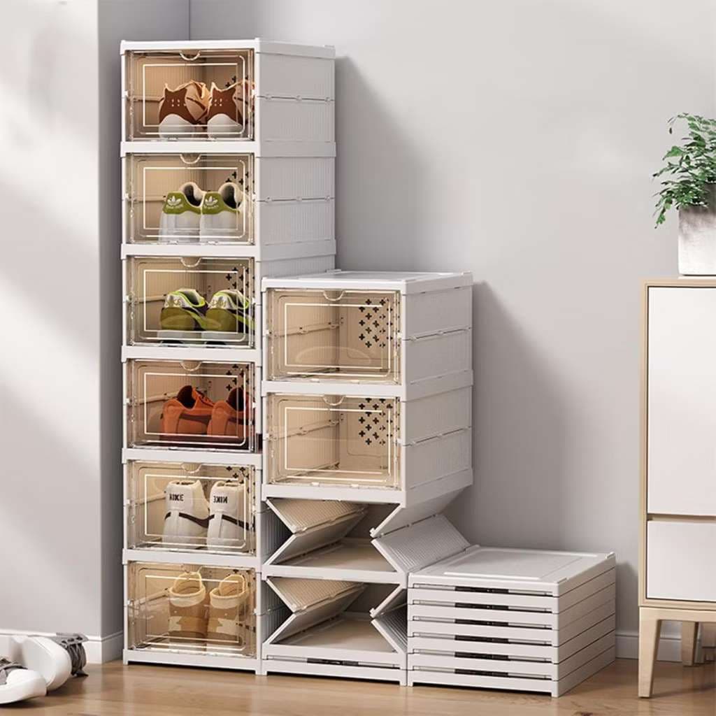 Sapateira Dobrável 3 Andares Vertical Empilhável Caixa Sapato Multiuso Tênis Portátil Quarto Banheiro