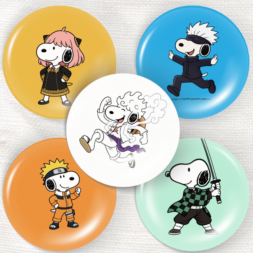 Kit 5 Bottons Anime  4,5cm | Naruto Gojo Luffy Anya Tanjiro | Coleção Exclusiva Geek