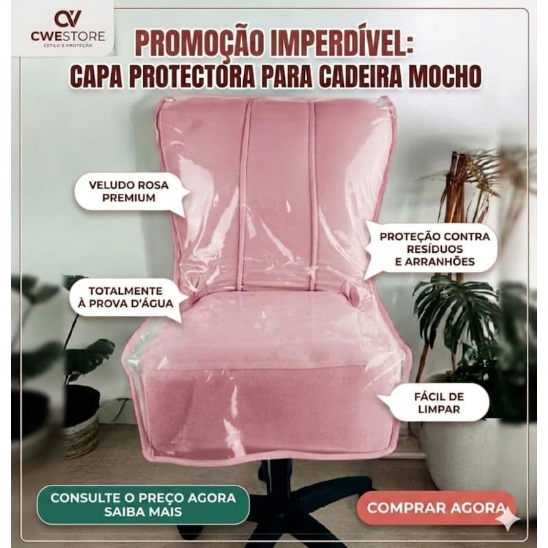 Capa plastica impermeavel para Cadeira Mocho 3 Pétala Transparente Estética Limpeza Fácil