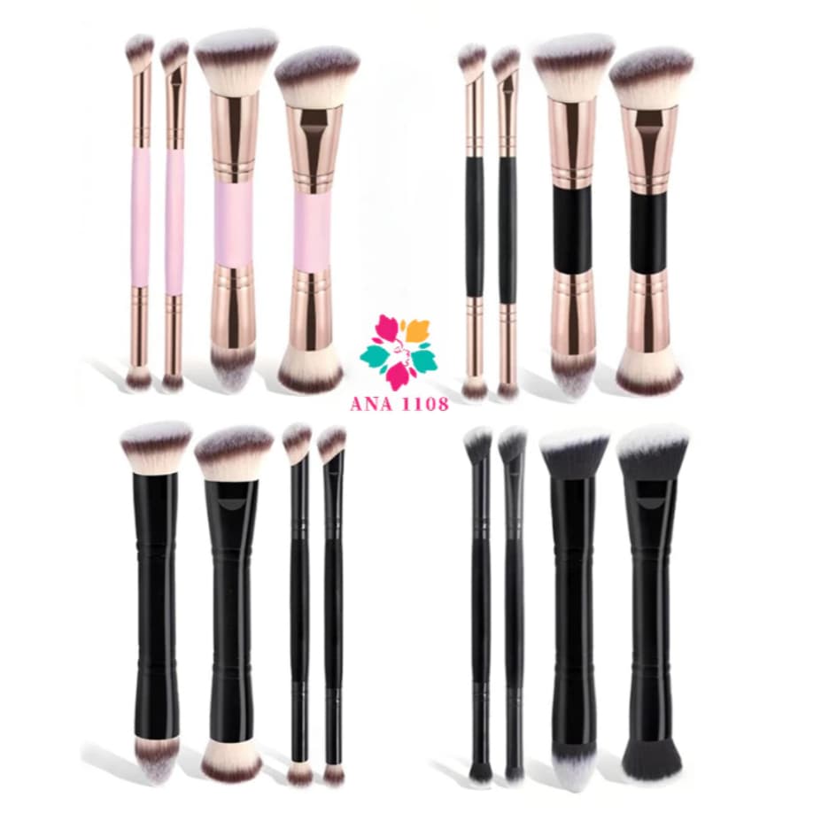 ANA1108 Conjunto de 4 pincéis de maquiagem 2 em 1 com ponta dupla 8 Tips for Foundation, Concealer, Powder and Smudger
