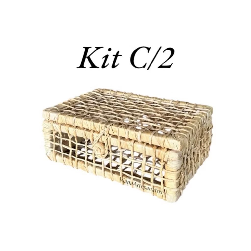 Kit C/2 Unidades Cesta Caixa Maleta Palha Minho N•2 27x20x10