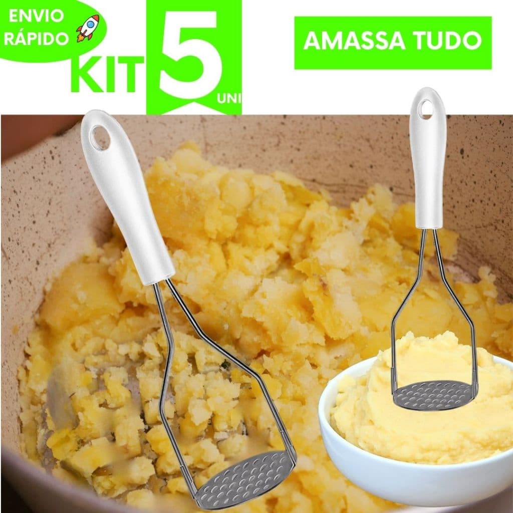 Amassador de Batatas Manual Inox Linha Resistente Espremedor de Legumes Profissional Cozinha 24 cm Alta Qualidade