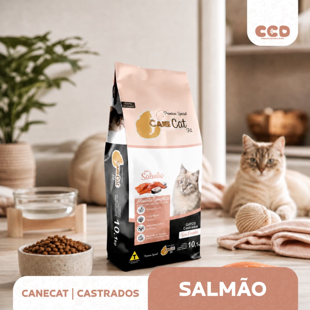 Ração Canecat para Gatos Castrados Sabor Salmão 5 kg | 10 kg