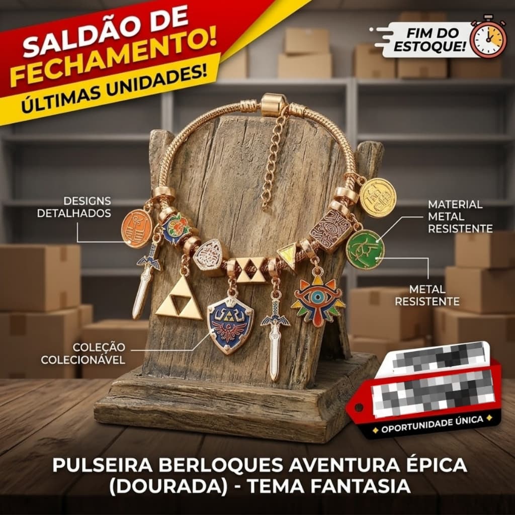 Pulseira Temática Fantasia Cosplay Com Pingentes Espada Mágica Escudo Dourada Queima de Estoque
