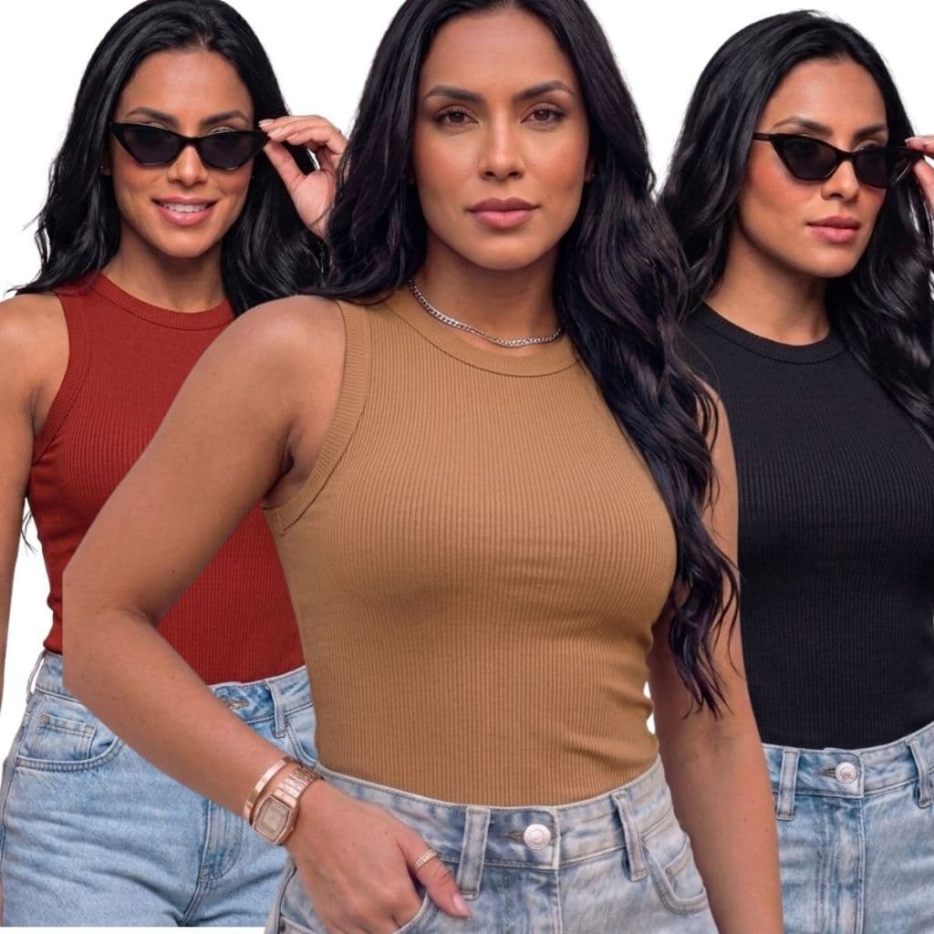 Regata Canelada Feminina Premium Blusa Básica Ribana Confortável