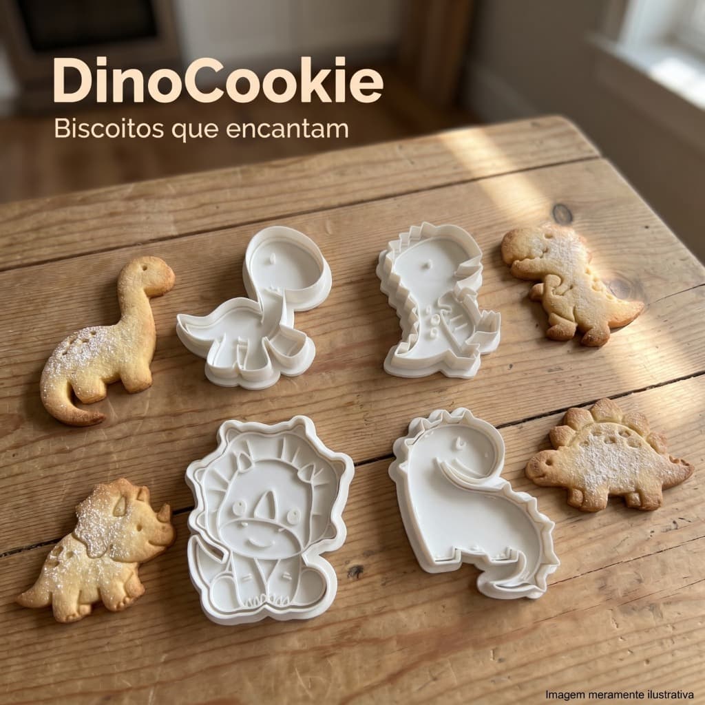 Kit 4 Cortadores de Biscoito Dinossauro DinoCookie Moldes Infantil Confeitaria Criativa