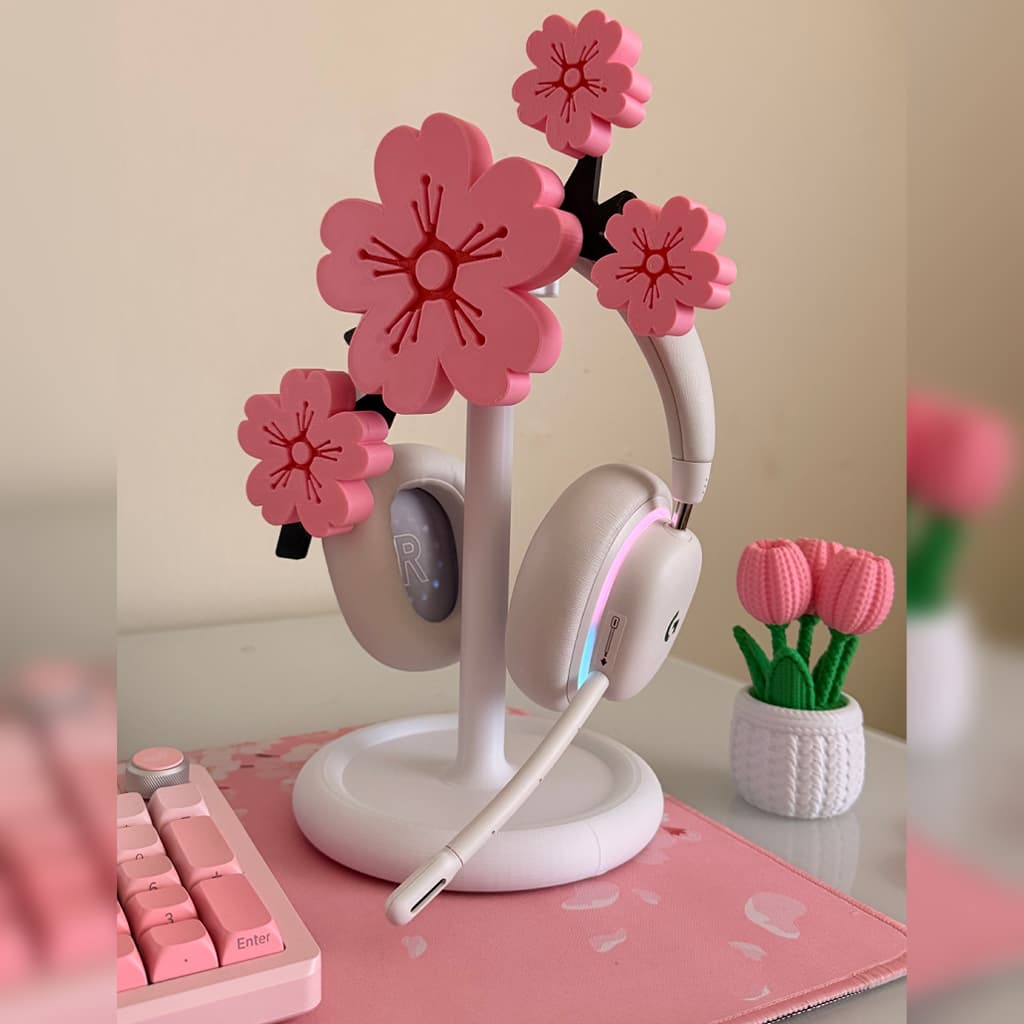 Suporte Fone Headset Gamer Flor de Cerejeira Sakura Decorativo
