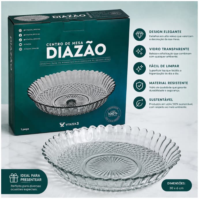 Centro De Mesa Diazão 30cm Vitazza Cores Variadas Decorativo Mesa Posta Cozinha